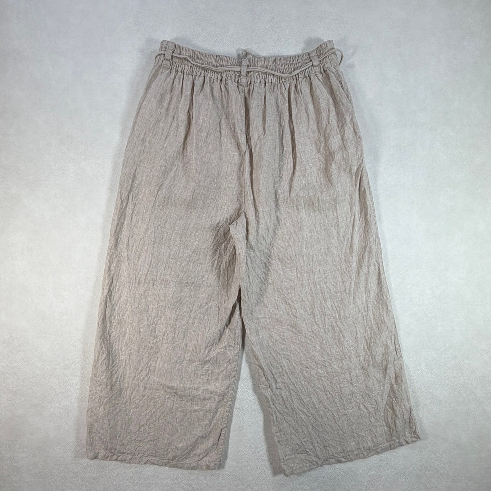 Halston Womens Large Oatmeal Beige 100% Linen Wide Leg Crop Size L - Picture 13 of 15